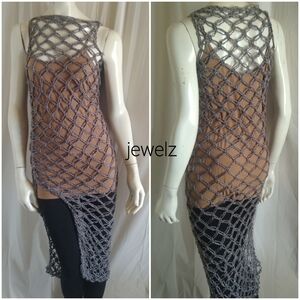 Gray Crochet Mesh Dress Overlay